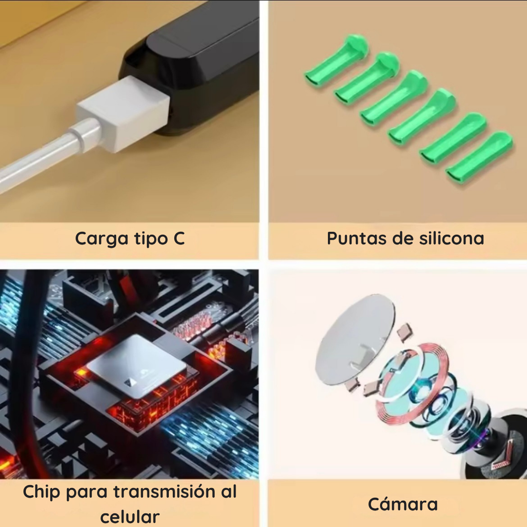 Limpia oídos con cámara | App para celular y 5 puntas intercambiables