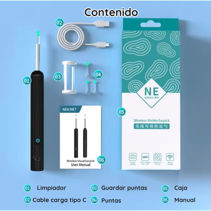 Limpia oídos con cámara | App para celular y 5 puntas intercambiables