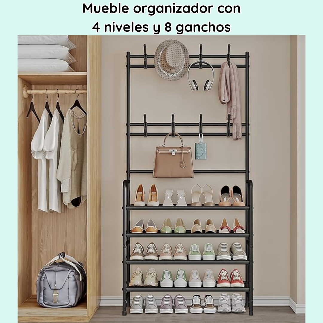 Mueble organizador 4 niveles 8 ganchos