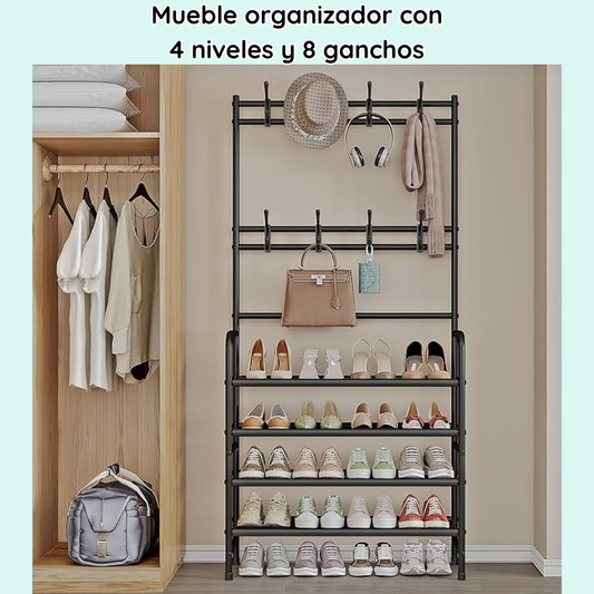 Mueble organizador 4 niveles 8 ganchos