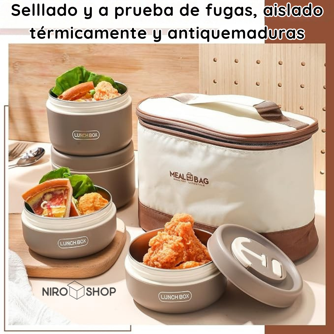 Lonchera térmica con 4 recipientes antiderrame