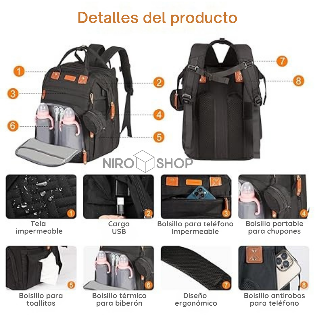 Morral pañalera con cambiador para pañales