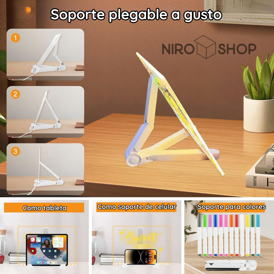 Tablero mágico LED + 7 marcadores a base de agua