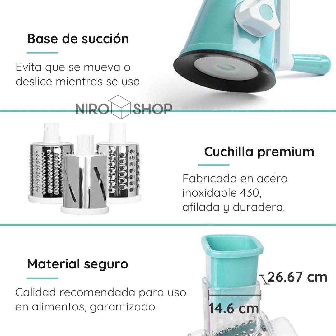 Rallador y picador de alimentos | 3 cuchillas acero inoxidable
