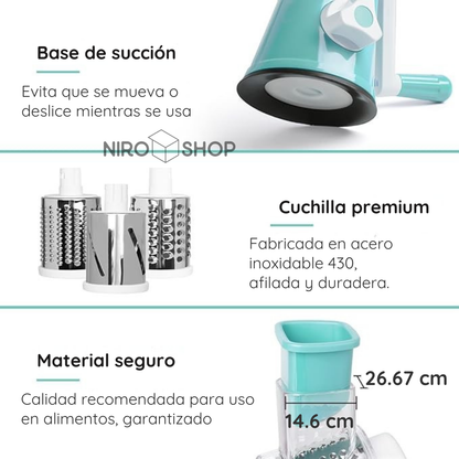 Rallador y picador de alimentos | 3 cuchillas acero inoxidable