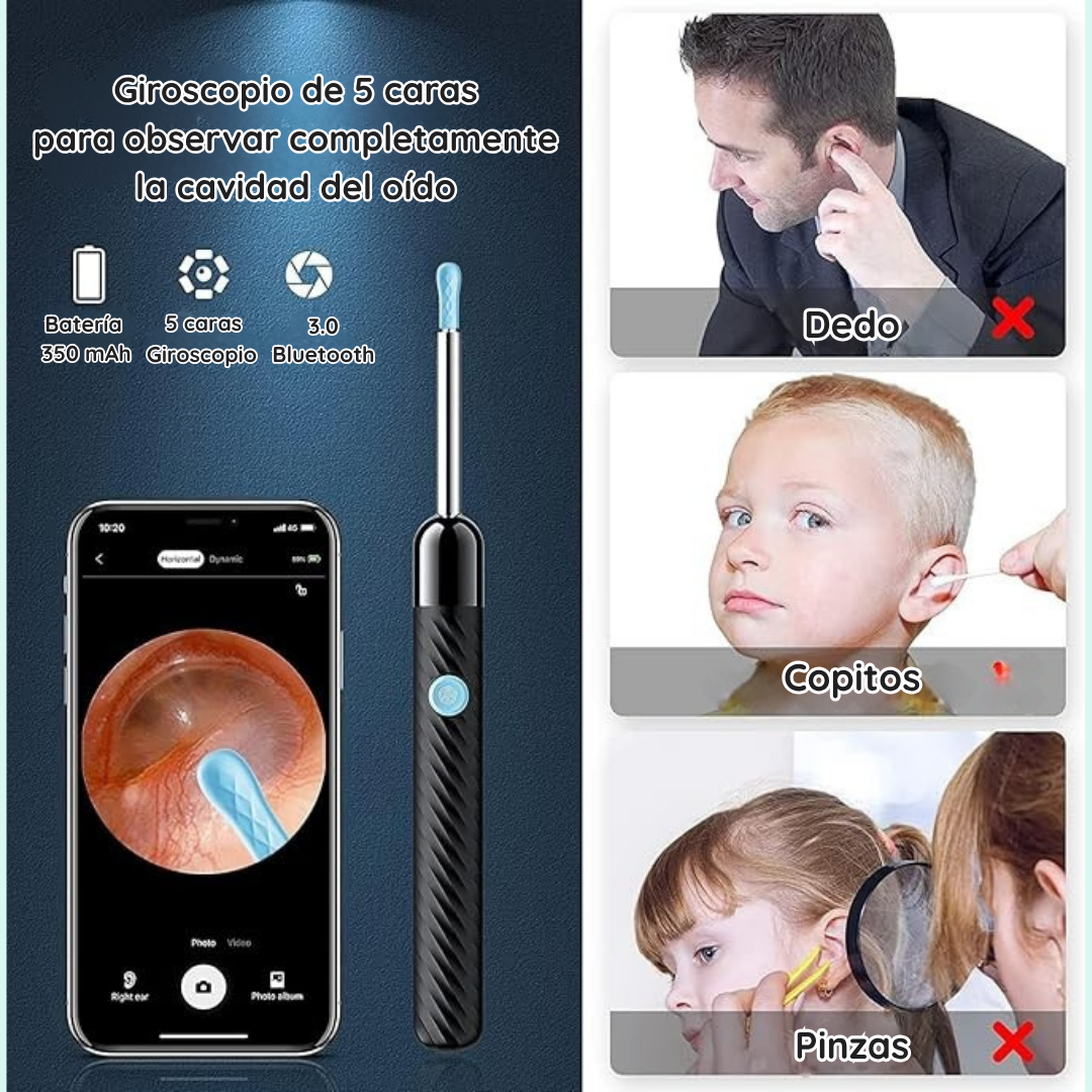 Limpia oídos con cámara | App para celular y 5 puntas intercambiables