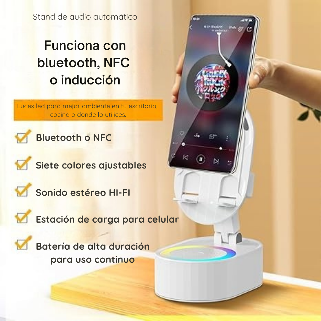 Soporte celular giratorio con altavoz